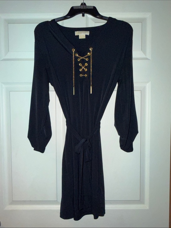 Michael Kors Dresses & Skirts - Michael Kors Black Long-Sleeve Lace-Up Dress with Gold Chain